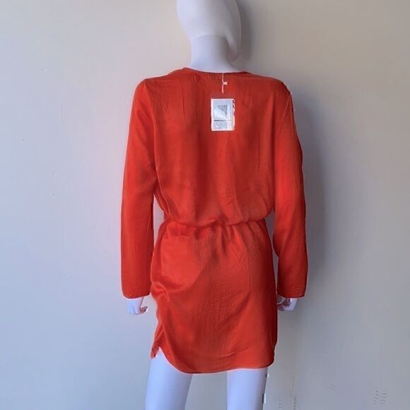 NWT NLW Orange Satin Deep Plunge Wrap Dress Medium - Picture 4 of 9